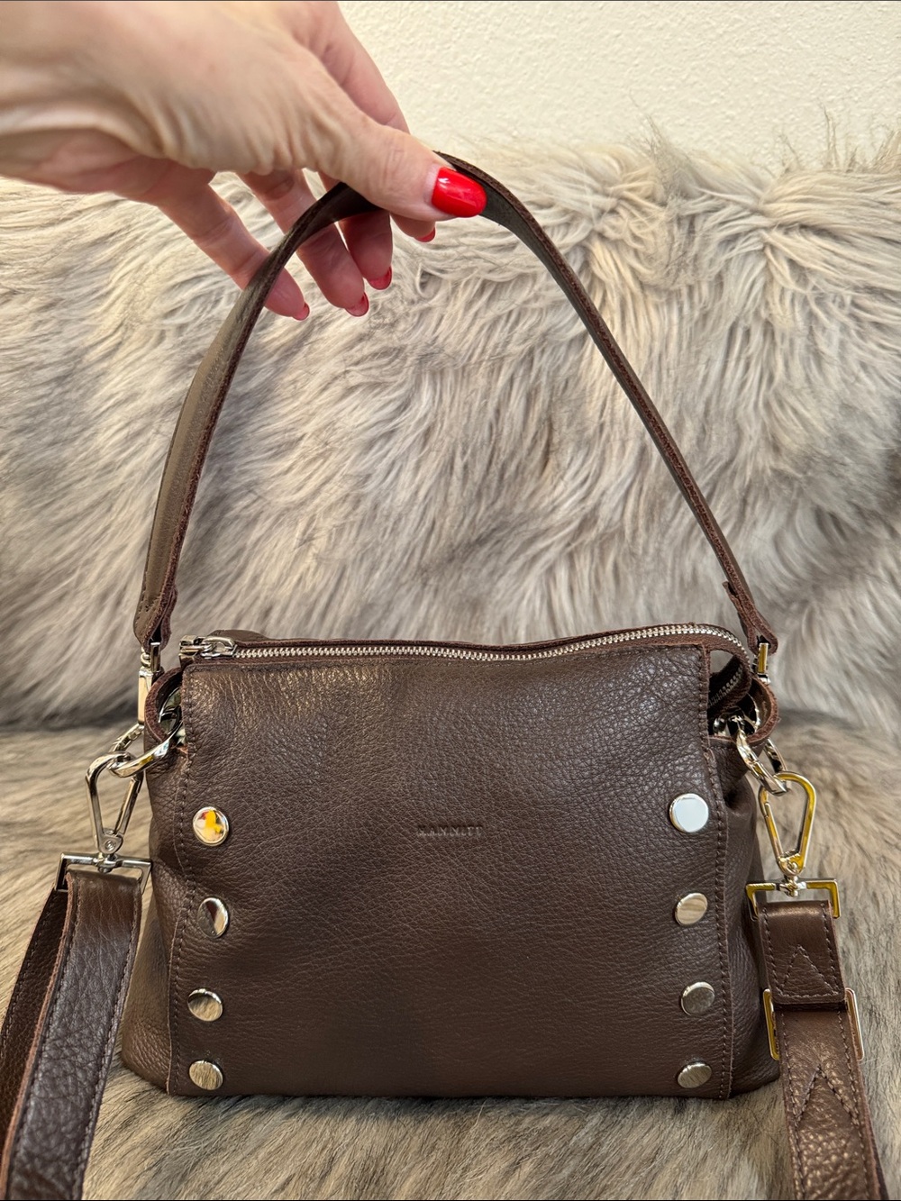 Hammitt Dark Brown Limited Released Pebbled Leather Shoulder/Crossbody Bag